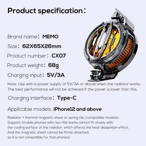 MEMO CX08 Mobile Phone Cooling Fan | Magnetic Semiconductor Cooler | Ultra-Fast Cooling | Silent Gaming Radiator | Android & iPhone Compatible